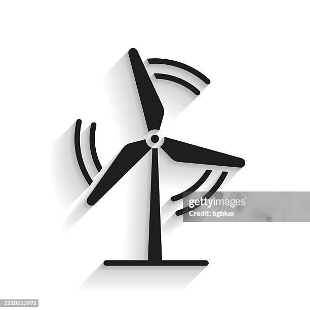 ilustraciones, imágenes clip art, dibujos animados e iconos de stock de aerogenerador. icono con sombra larga sobre fondo blanco - molino de viento