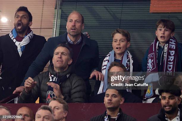 Prince William, Prince of Wales and Prince George of Wales, below Hugh Grosvenor, Duke of Westminster attend the UEFA Champions League 2024/25...