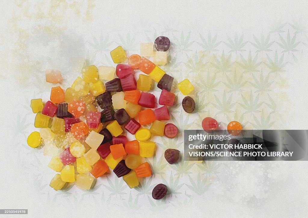 Cannabis-infused sweets, conceptual image