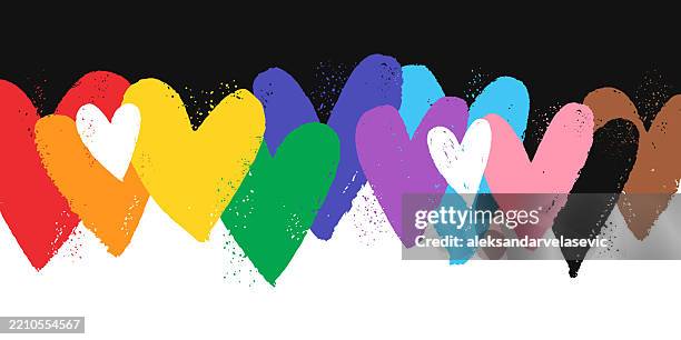 painted hearts border - pride month stock illustrations