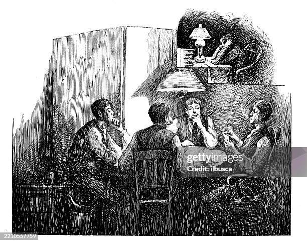 antique image from university yearbook (1893) - student accommodation stock illustrations