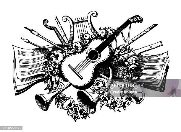 antique image from university yearbook (1893) - guitar strings stock illustrations
