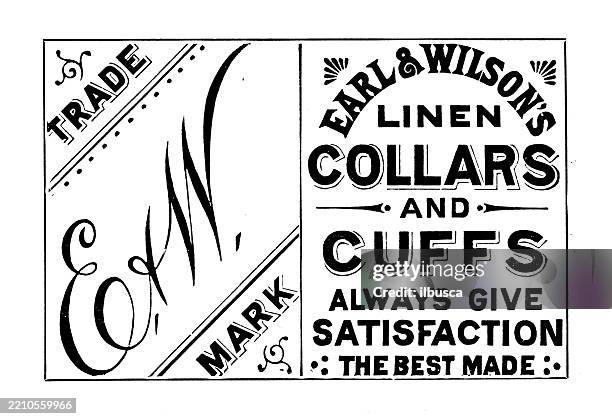 advertisement: collars and cuffs - 19th century style stock illustrations
