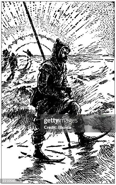 polar expedition - snow explorer stock illustrations