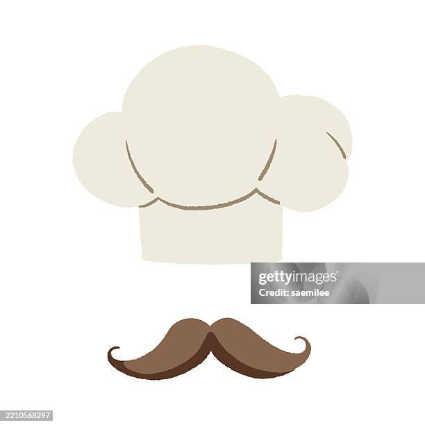 ilustraciones, imágenes clip art, dibujos animados e iconos de stock de dibujo a color del sombrero y el bigote del chef - gorro de chef