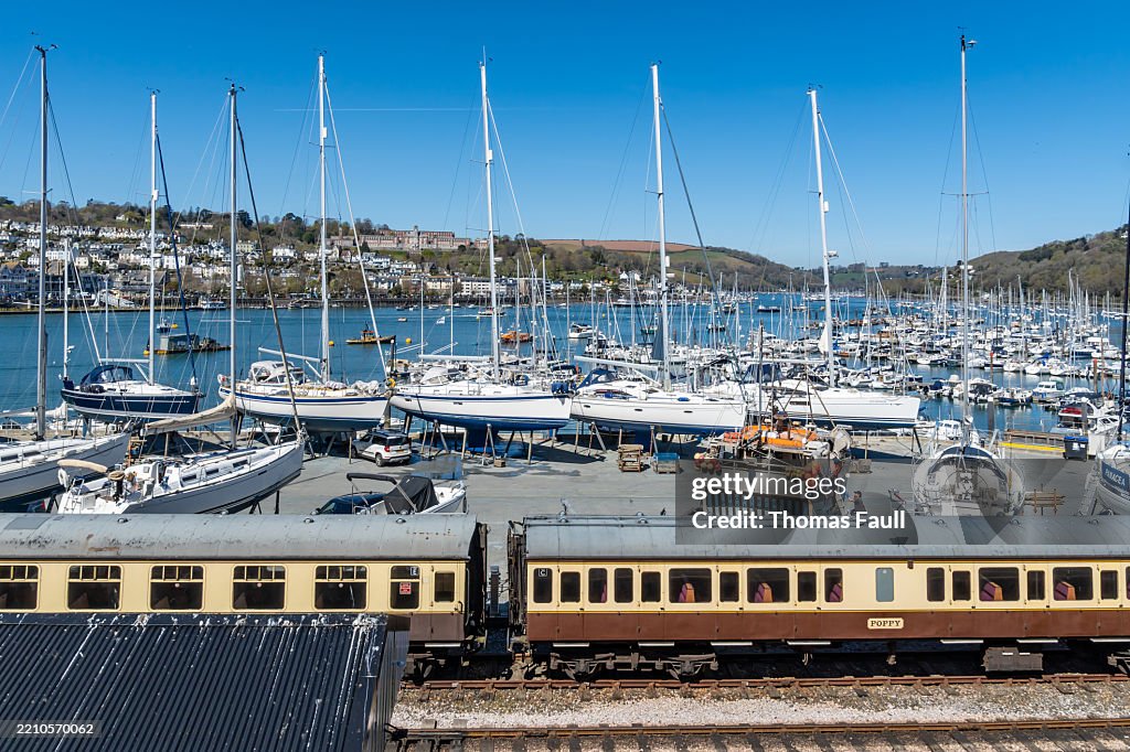 Historic train carriages in Kingswear, from Paignton