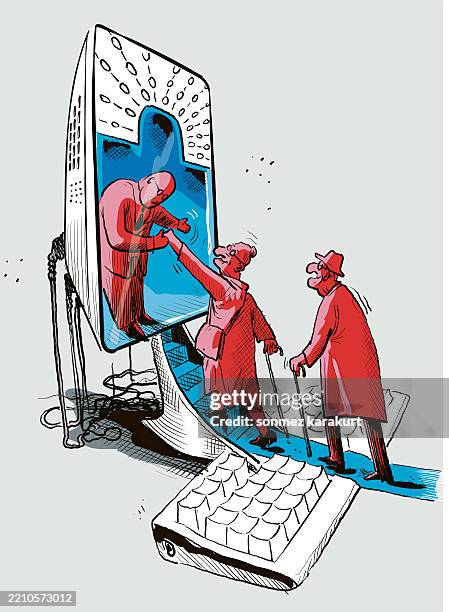 illustrations, cliparts, dessins animés et icônes de technologie et formation internet pour les personnes âgées - retraités qui travaillent