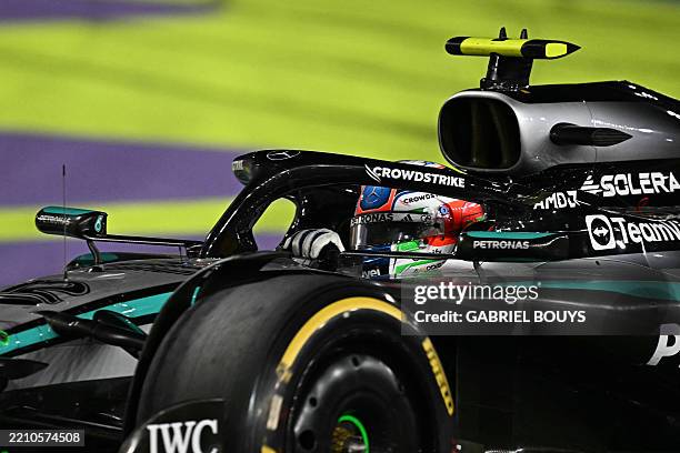 Mercedes' Italian driver Andrea Kimi Antonelli drives during the 2025 Saudi Arabia Formula One Grand Prix at the Jeddah Corniche Circuit on April 20,...
