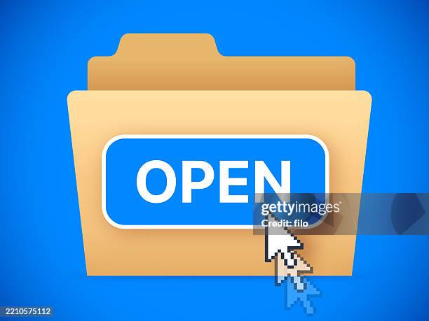 ilustraciones, imágenes clip art, dibujos animados e iconos de stock de abrir carpeta cursor haciendo clic en el botón - botón-de-abrir-o-cerrar
