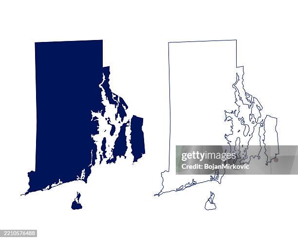 rhode island map. solid and outline - rhode island map stock illustrations