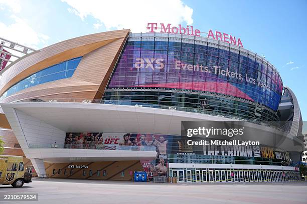 Exterior view of T-Mobile Arena before the semifinal round of the Crown College Basketball Championship between the Nebraska Cornhuskers and the...