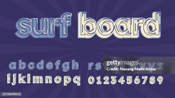 surf board editable text effect. text can be changed in "graphic styles" panel. - script alphabet eps stock illustrations
