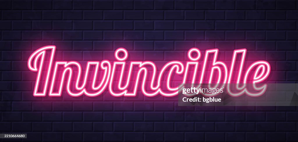 Invincible Text/image Invincible Glowing Neon Text On Brick Wall Background High-Res Vector ...