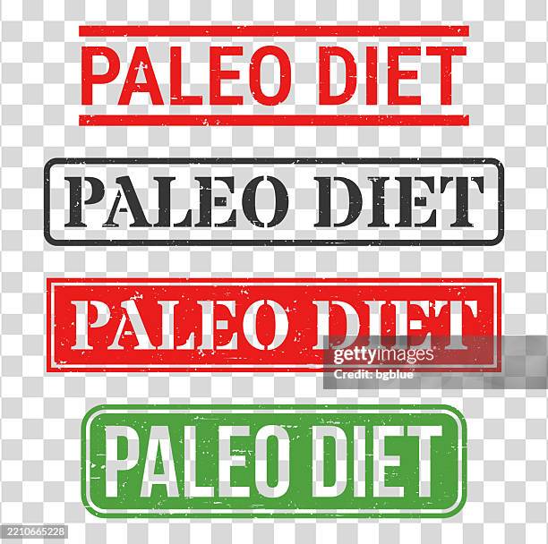 paleo diet - rubber stamp set on blank background - paleolithic stock illustrations