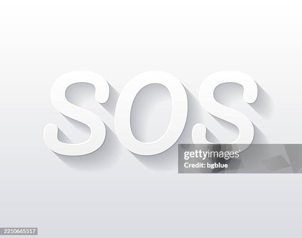 Sos Flat Design With Paper Cut Effect On Blank Background High-Res ...