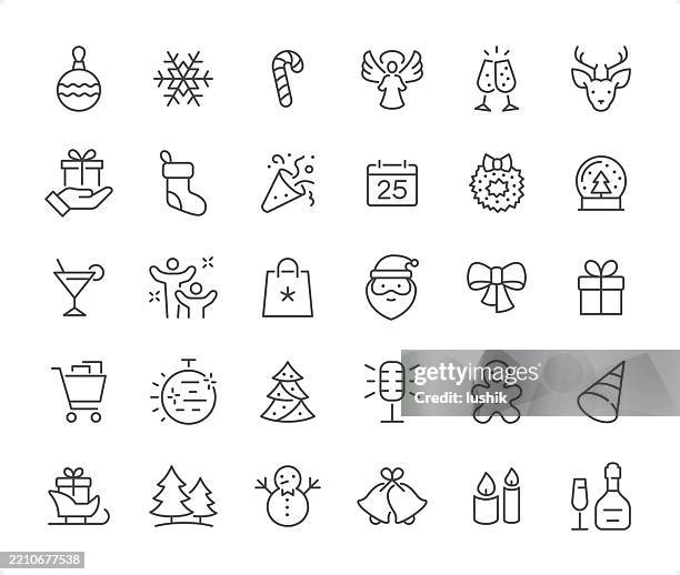 illustrations, cliparts, dessins animés et icônes de ensemble d’icônes de noël. poids de trait modifiable. icônes parfaites au pixel près. - bougie de noël