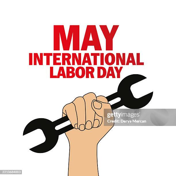 illustrazioni stock, clip art, cartoni animati e icone di tendenza di striscione concettuale della festa del lavoro con numero 1 rosso e chiave inglese. 1 maggio, festa del lavoro. illustrazione vettoriale di stock. illustrazioni stock - festa dei lavoratori festività pubblica internazionale