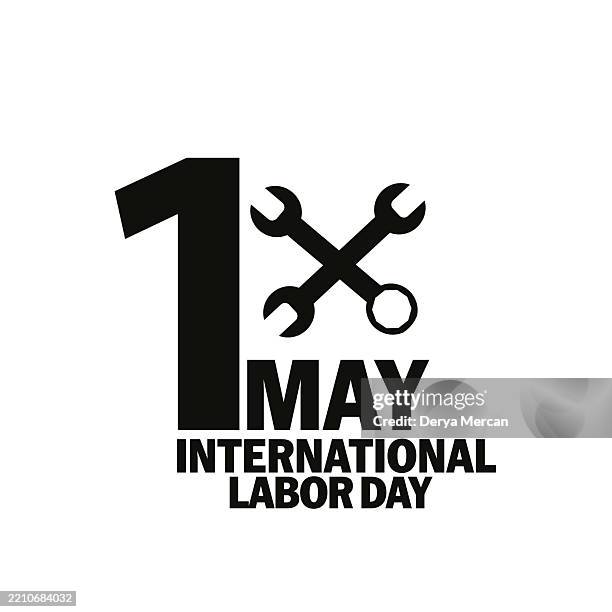 illustrazioni stock, clip art, cartoni animati e icone di tendenza di striscione concettuale della festa del lavoro con numero 1 rosso e chiave inglese. 1 maggio, festa del lavoro. illustrazione vettoriale di stock. illustrazioni stock - festa dei lavoratori festività pubblica internazionale