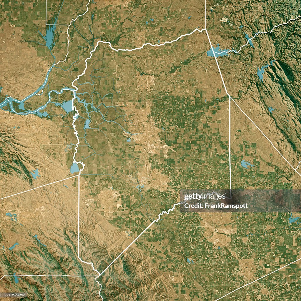 San Joaquin County CA Satellite Topographic Map 3D Render True Color Border