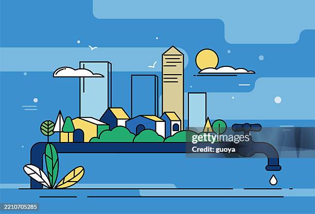 illustration des gewässer- und umweltschutzkonzeptes. - wassersparen stock-grafiken, -clipart, -cartoons und -symbole