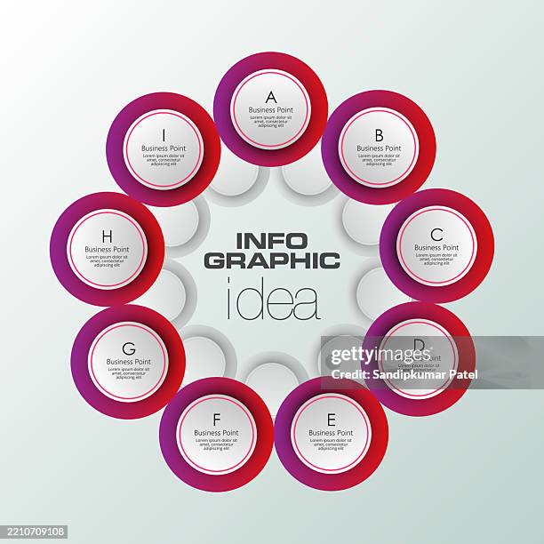 nine option circle infographic design template. - informational poster design stock illustrations