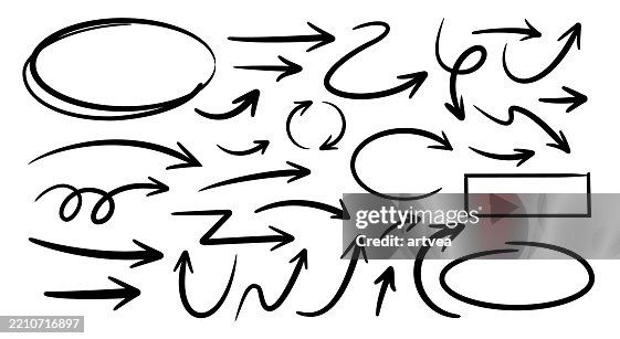 Set vector illustration of hand drawn and curved arrows Set vector illustration of hand drawn and curved arrows