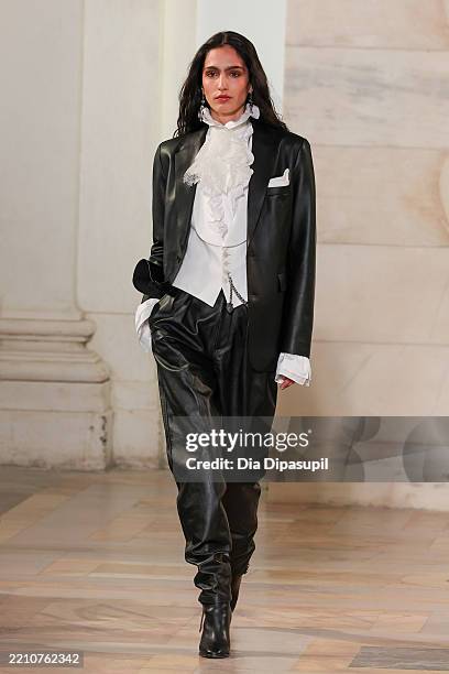 Model walks the runway for the Ralph Lauren Collection Fall 2025 on April 17, 2025 in New York City.