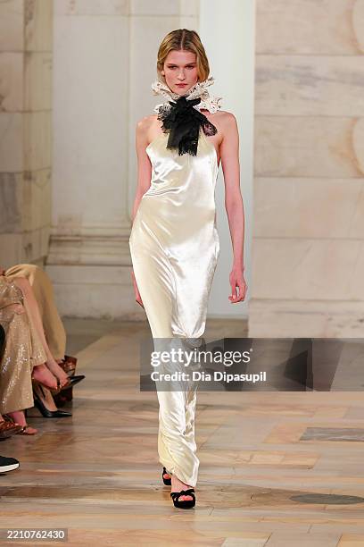 Model walks the runway for the Ralph Lauren Collection Fall 2025 on April 17, 2025 in New York City.