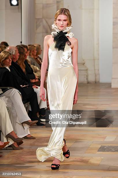 Model walks the runway for the Ralph Lauren Collection Fall 2025 on April 17, 2025 in New York City.