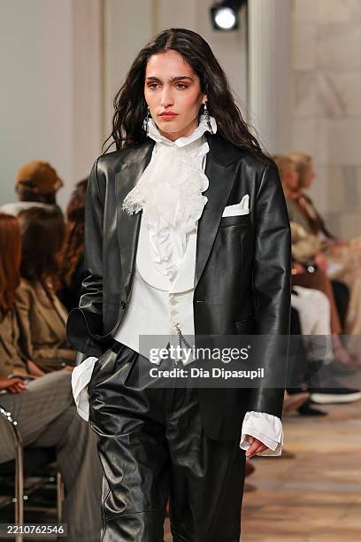 Model walks the runway for the Ralph Lauren Collection Fall 2025 on April 17, 2025 in New York City.