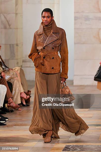 Model walks the runway for the Ralph Lauren Collection Fall 2025 on April 17, 2025 in New York City.