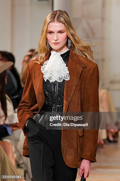 Model walks the runway for the Ralph Lauren Collection Fall 2025 on April 17, 2025 in New York City.