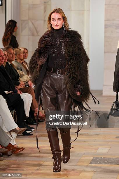 Model walks the runway for the Ralph Lauren Collection Fall 2025 on April 17, 2025 in New York City.