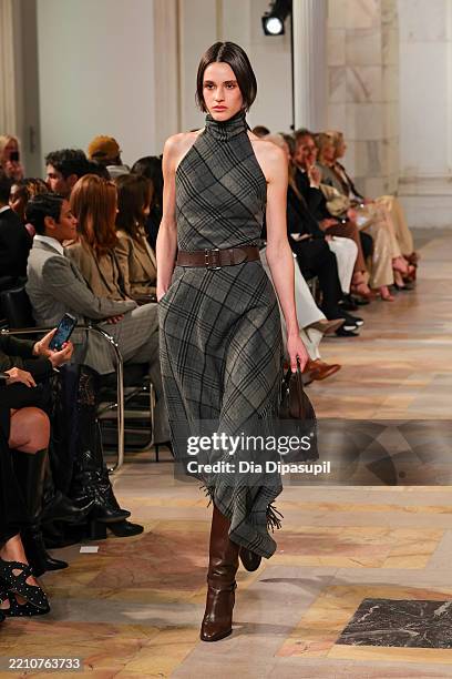 Model walks the runway for the Ralph Lauren Collection Fall 2025 on April 17, 2025 in New York City.