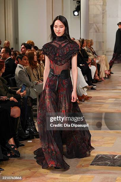 Model walks the runway for the Ralph Lauren Collection Fall 2025 on April 17, 2025 in New York City.