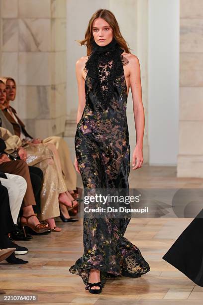 Model walks the runway for the Ralph Lauren Collection Fall 2025 on April 17, 2025 in New York City.