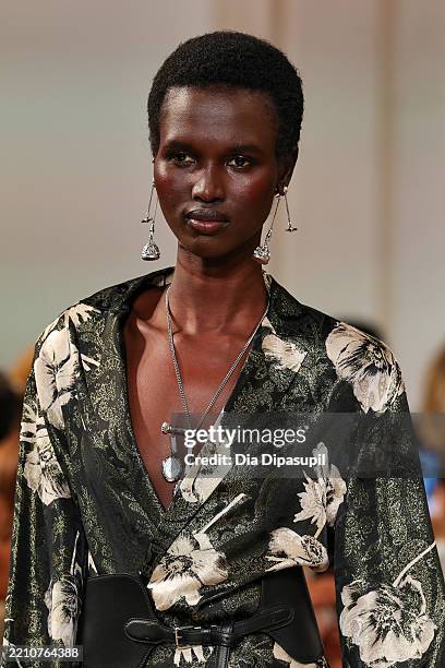 Model walks the runway for the Ralph Lauren Collection Fall 2025 on April 17, 2025 in New York City.