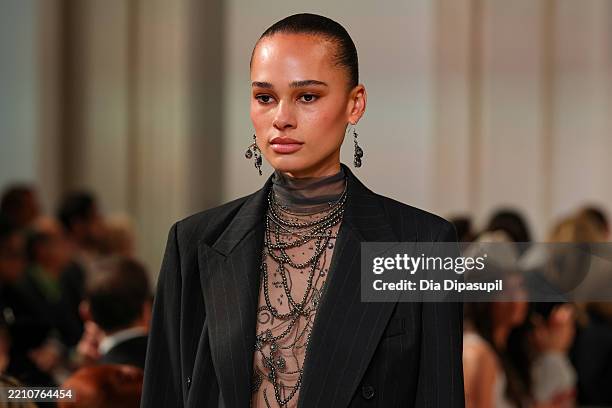 Model walks the runway for the Ralph Lauren Collection Fall 2025 on April 17, 2025 in New York City.