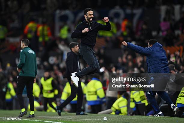 Ruben Amorim, Manager of Manchester United, celebrates during the UEFA Europa League 2024/25 Quarter Final Second Leg match between Manchester United...