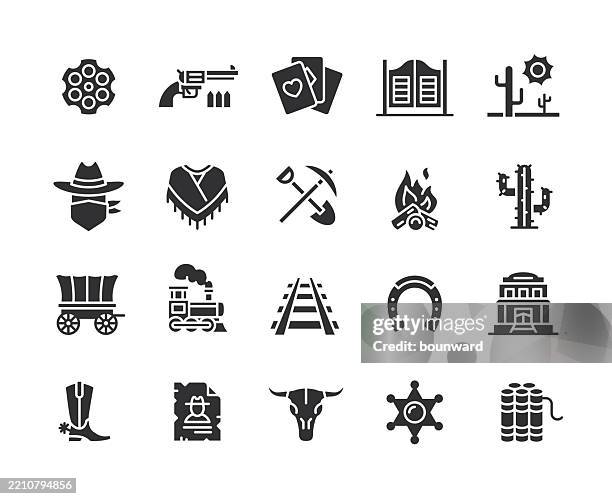 wild west flat black icons. vektor - holzeisenbahn stock-grafiken, -clipart, -cartoons und -symbole