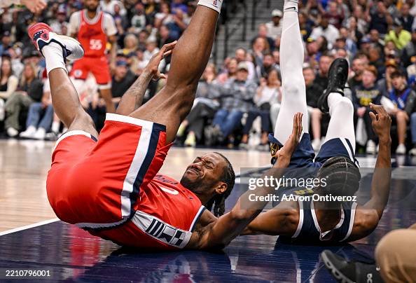 Kawhi Leonard of the LA Clippers and Peyton Watson of the Denver