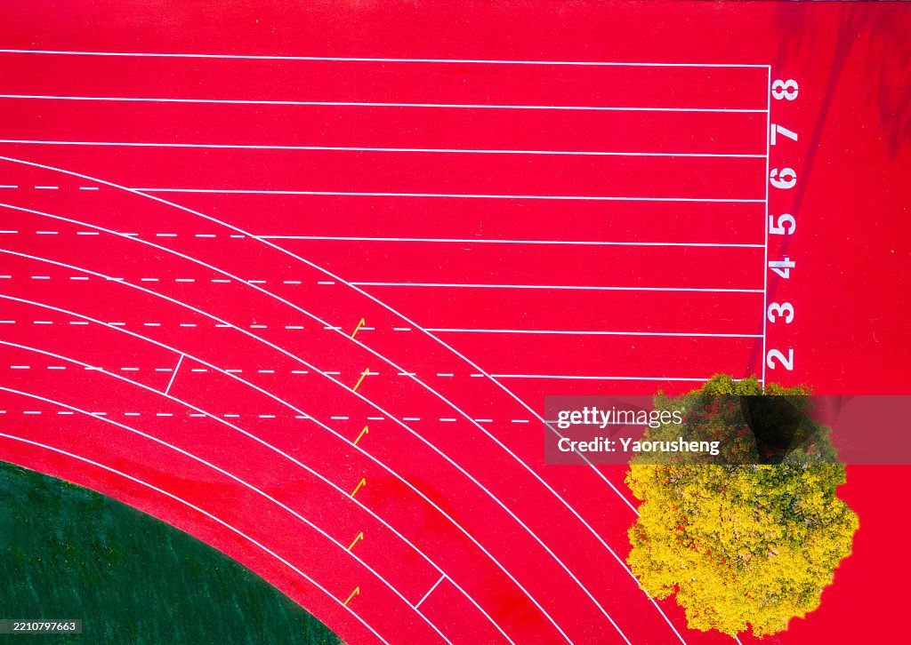 Aerial View of Running Track with Numbers