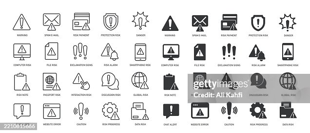 Collection of Warning, caution, exclamation mark, error, risk thin line and glyph solid icon. Editable stroke and perfect pixel isolated on transparent background Collection of Warning, caution, exclamation mark, error, risk thin line and glyph solid icon. Editable stroke and perfect pixel isolated on transparent background