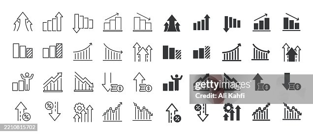 Collection of Increase, decrease thin line and glyph solid icon. Editable stroke and perfect pixel isolated on transparent background Collection of Increase, decrease thin line and glyph solid icon. Editable stroke and perfect pixel isolated on transparent background