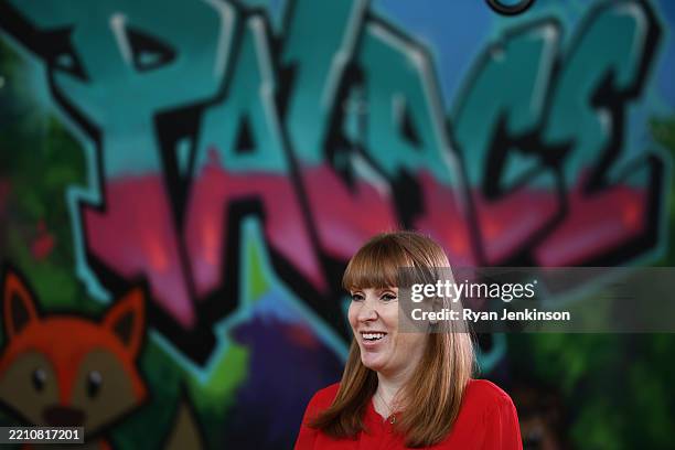 Angela Rayner, Deputy Prime Minister of the United Kingdom, is interviewed as she visits Palace Fields Primary School with Karen Shore, candidate for...