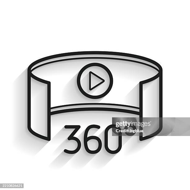 360 degree view - virtual reality. line icon with long shadow on white background - camera screen white background stock illustrations