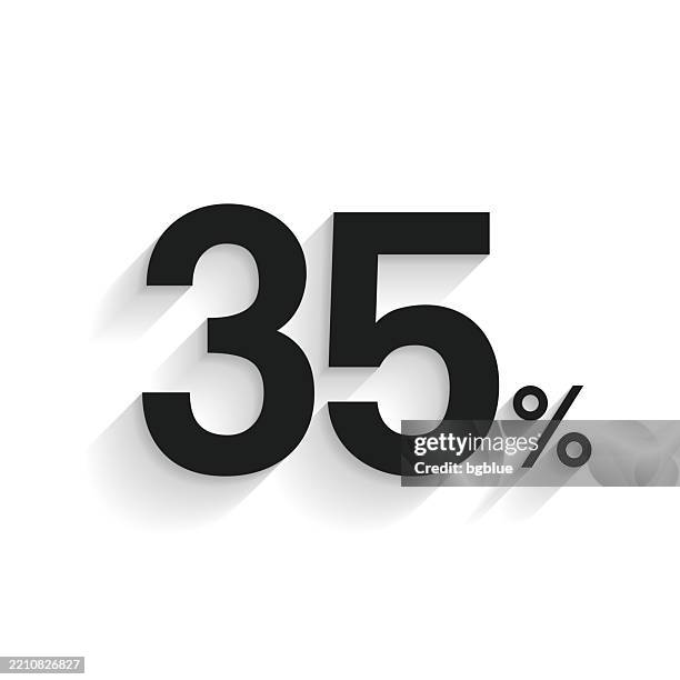 35% - thirty-five percent. icon with long shadow on white background - number 35 stock illustrations