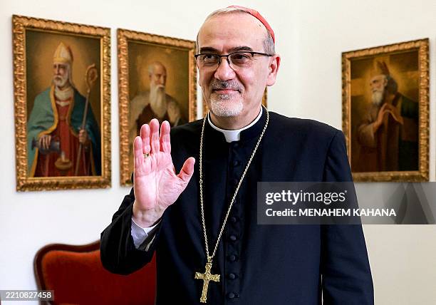 Cardinal Pierbattista Pizzaballa, Latin Patriarch of Jerusalem, gestures during an interview at the patriarchate headquarters in the old city of...