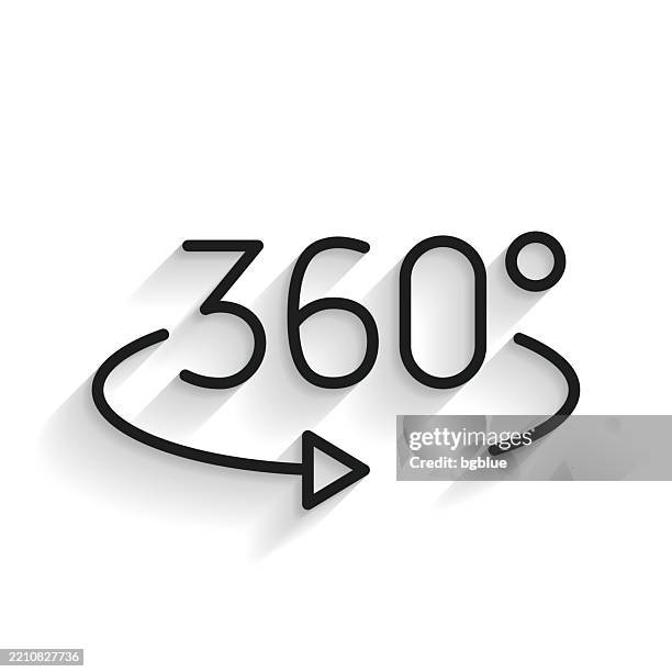 360 degree rotation. line icon with long shadow on white background - rotate 360 stock illustrations