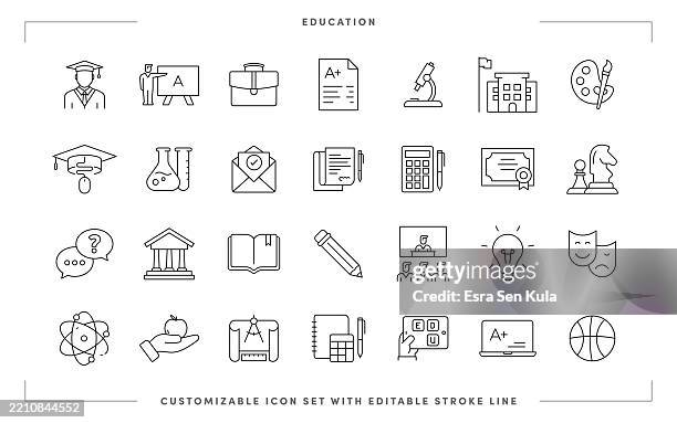 education line icon set mit bearbeitbarem strich - lecture hall stock-grafiken, -clipart, -cartoons und -symbole